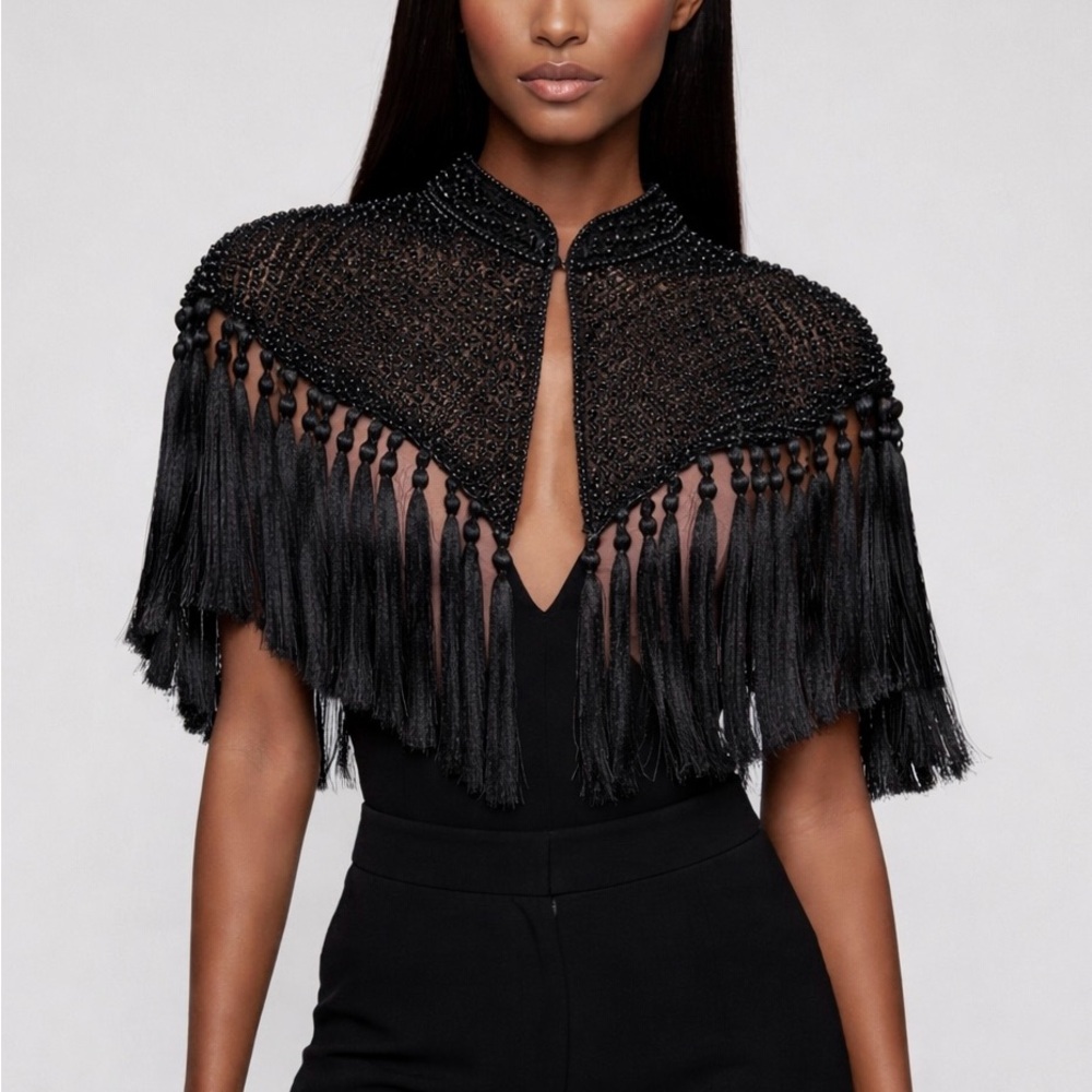 Black Beaded Fringe Cape - Picture 2 of 3
